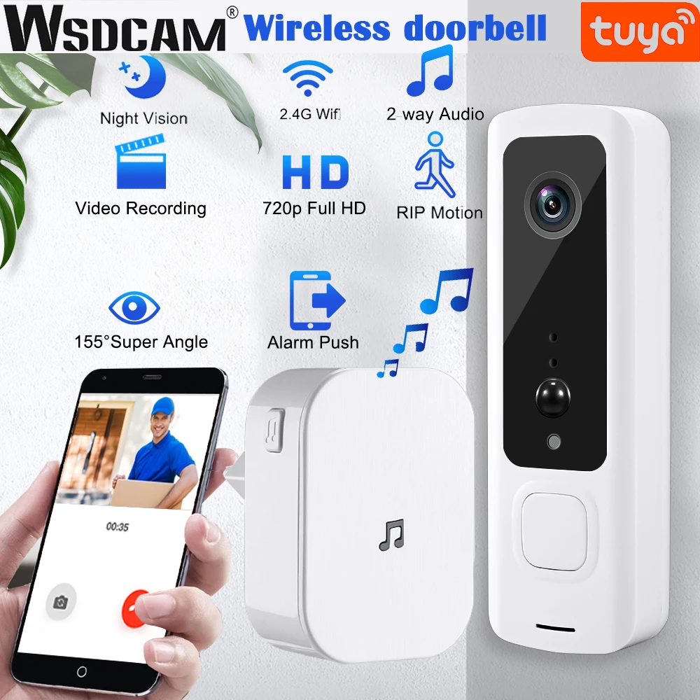 WSDCAM Tuya Outdoor Wireless bell Camera Wifi Door Bell Chime Kit 720P HD IR Night 10m 440MHz RIP Motion Door Chimes Smart Home enlarge