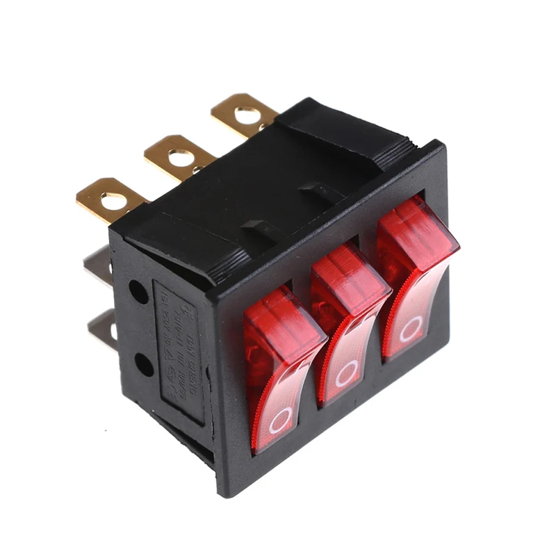 

1Pc On-Off KCD3 9Pin Red 16A/30A 250V AC Light Boat Car Rocker Switch KCD3 Triple Light Switch Button