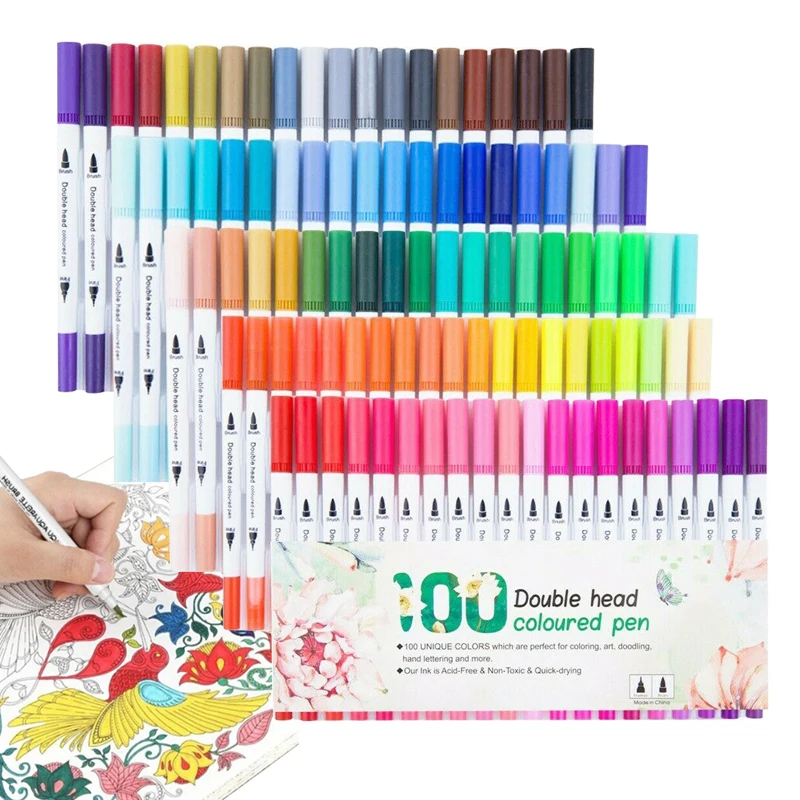 

12/24 Colors Dual Tip Brush Pens Watercolors Highlighters Art Paint Markers Finelines Coloring Book Multifunctional Soft Head