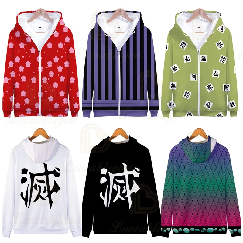 

New Demon Slayer Zipper Hoodies Men/Women Harajuku Fashion Kimetsu No Yaiba Zipper Sweatshirt Anime Kamado Nezuko Hoodies Coats