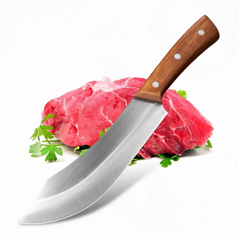 

Нож из нержавеющей стали для нарезки, кухонный резец с деревянной ручкой мясной формы шеф-повара, для мяса мясника, мясной резец ручной работы, уличный охотничий нож