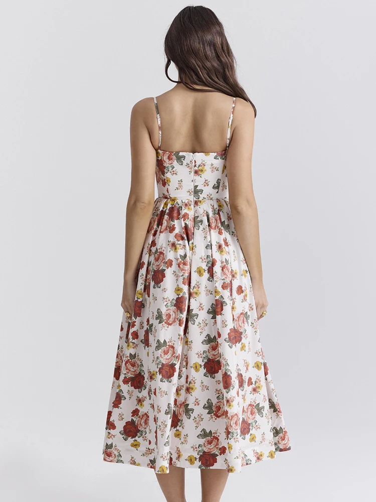 Женское летнее сексуальное платье миди с цветочным принтом и открытой спиной