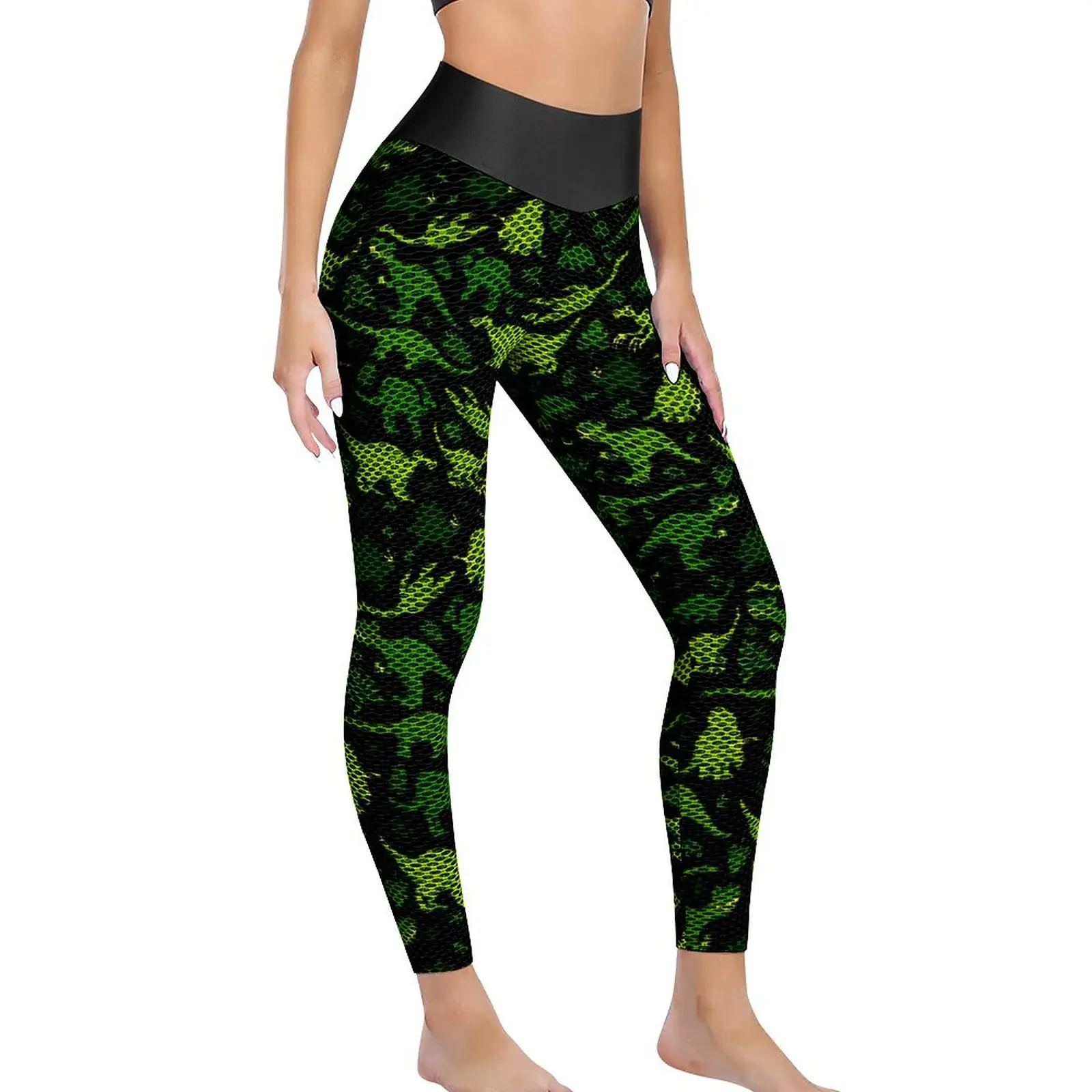 Tiny Dinosaurs Green Yoga Pants Lady Jungle Leaves Print Leggings Sexy Kawaii Yoga Sports Tights Elastic Graphic Fitness Leggins