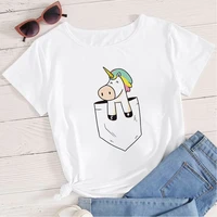 yeskuni cute unicorn family matching t shirt funny pocket animal mom and daughter clothes sets cartoon kids girl tops streetwear