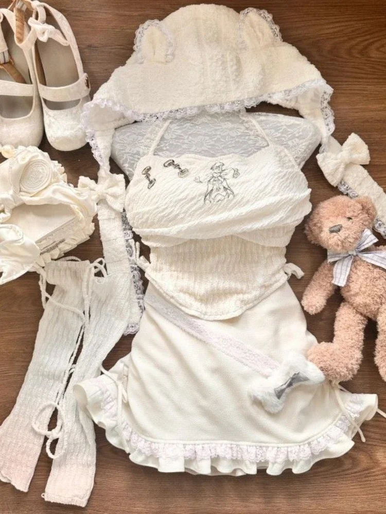 Комплект из 4 предметов Женский Модный милый облегающий пикантный однотонный топ