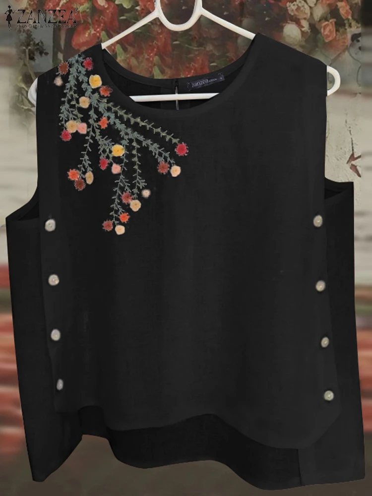 ZANZEA мешковатый жилет с праздничными пуговицами женские майки цветочным принтом