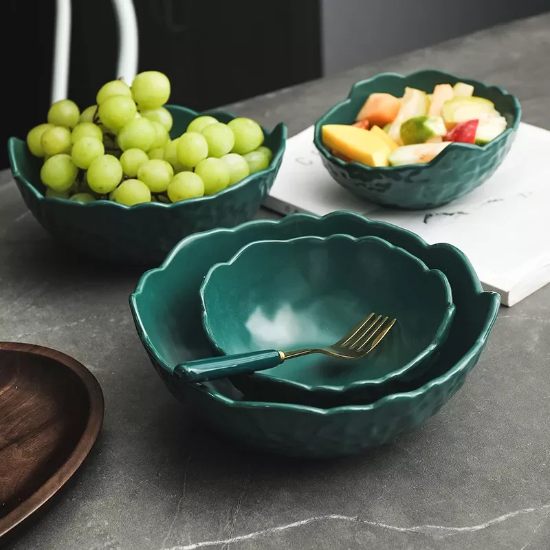 

Зеленая креативная керамическая десертная тарелка для салата, кухонная бытовая посуда, фарфоровый набор для смешивания, японская миска для...