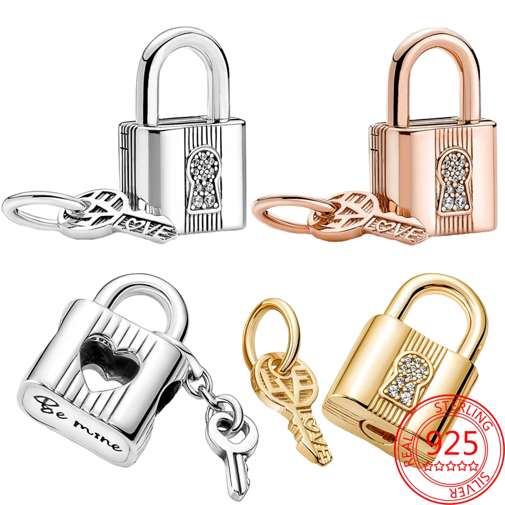 

2022 New 925 Sterling Silver Padlock & Key Dangle Charms Fit Original fashion 925 Bracelet Beads for Women Fine Diy Jewelry Gift