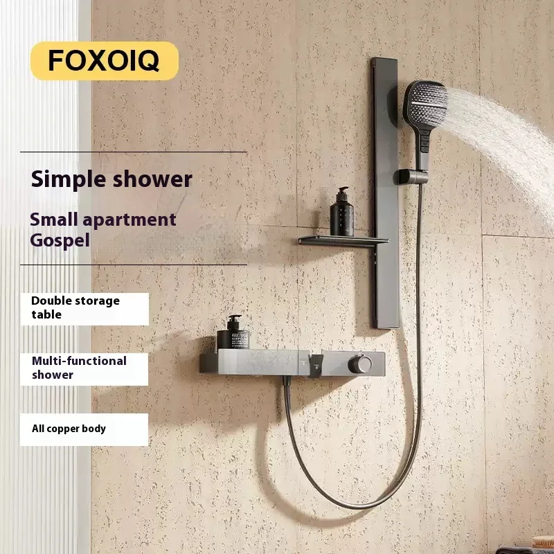 Полностью медная темно-серая термостатическая простая насадка для душа водопад