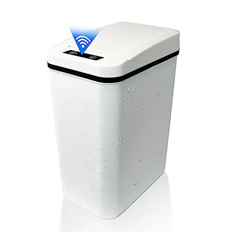 

1 PCS Automatic Touchless Bathroom Trash Can With Lid White Slim Narrow Plastic Smart Motion Sensor Covered Garbage Can