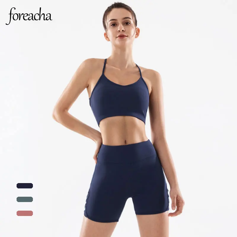 new nylon fabric yoga set sports underwear leg shorts gym solid color tight-fitting two-piece women's clothing Women's tracksuit