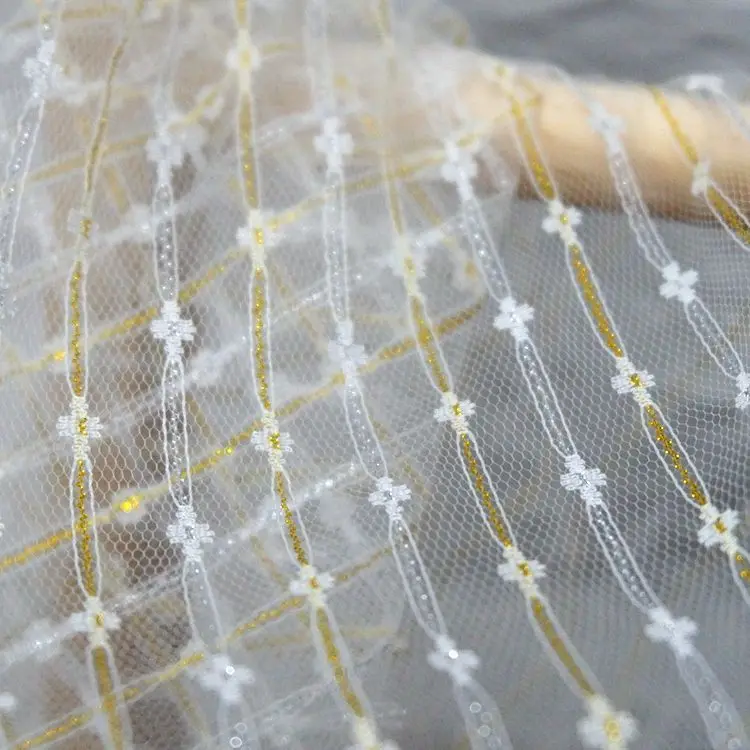 

Wide 150CM high quality net yarn gold and silver thread lace fabric DIY apparel sewing accessories wedding veil material
