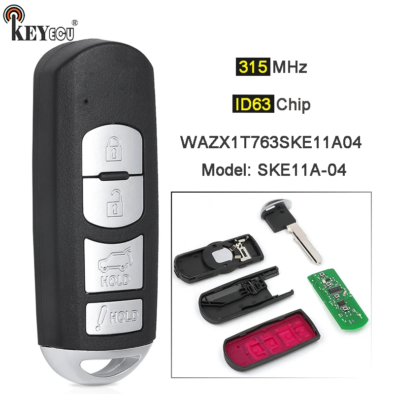 KEYECU 315 МГц 63 чипа FCC ID: WAZX1T763SKE11A04 модель: SKE11A-04 флуоресцентная для Mazda строчка 2010-2015