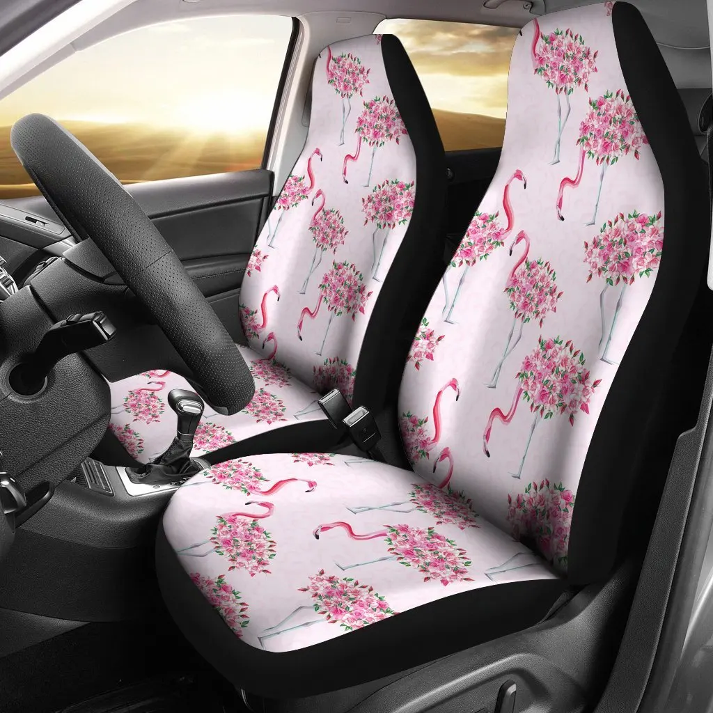 

2 шт., чехлы на сиденья автомобиля с принтом в виде тропического фламинго, Гавайских цветов