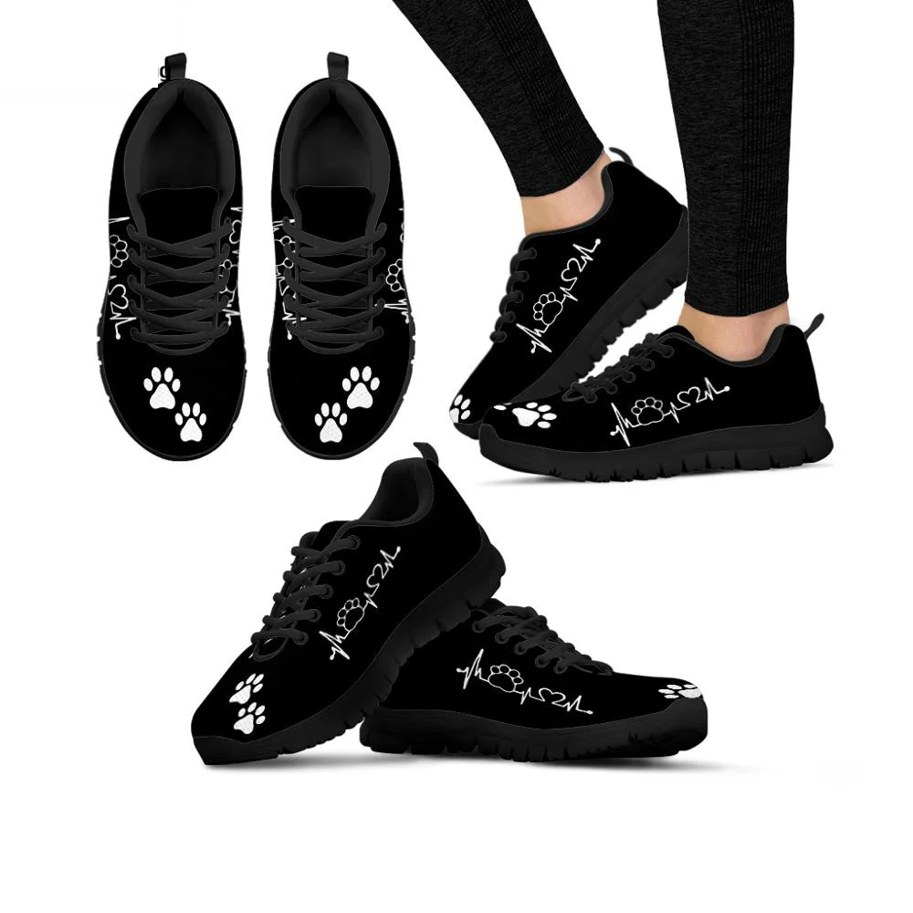 

Cute Pets Dogs Footprints Paw Pattern Woman Shoes Heart Love Heartbeat Print Women's Low Top Casual Sneakers Ladies Big Footwear