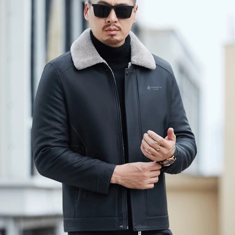 Мужское зимнее пальто из натуральной кожи новый приталенный жакет овечьей