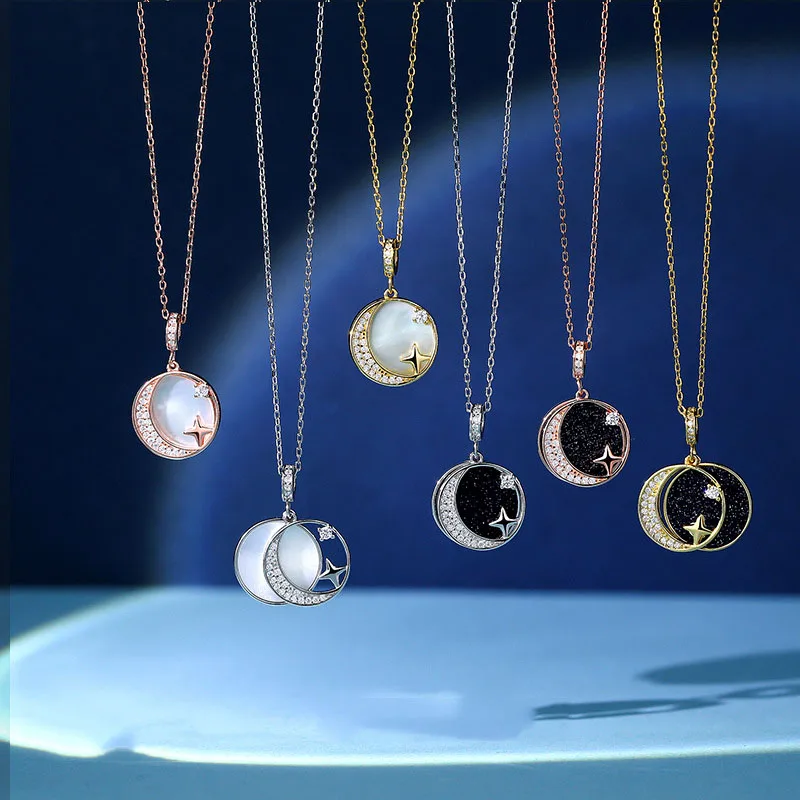 Silvology Real 925 Sterling Silver Purple Sandstone Star Moon Pendant Necklace for Women Zircon Luxury Necklace Birthday Jewelry