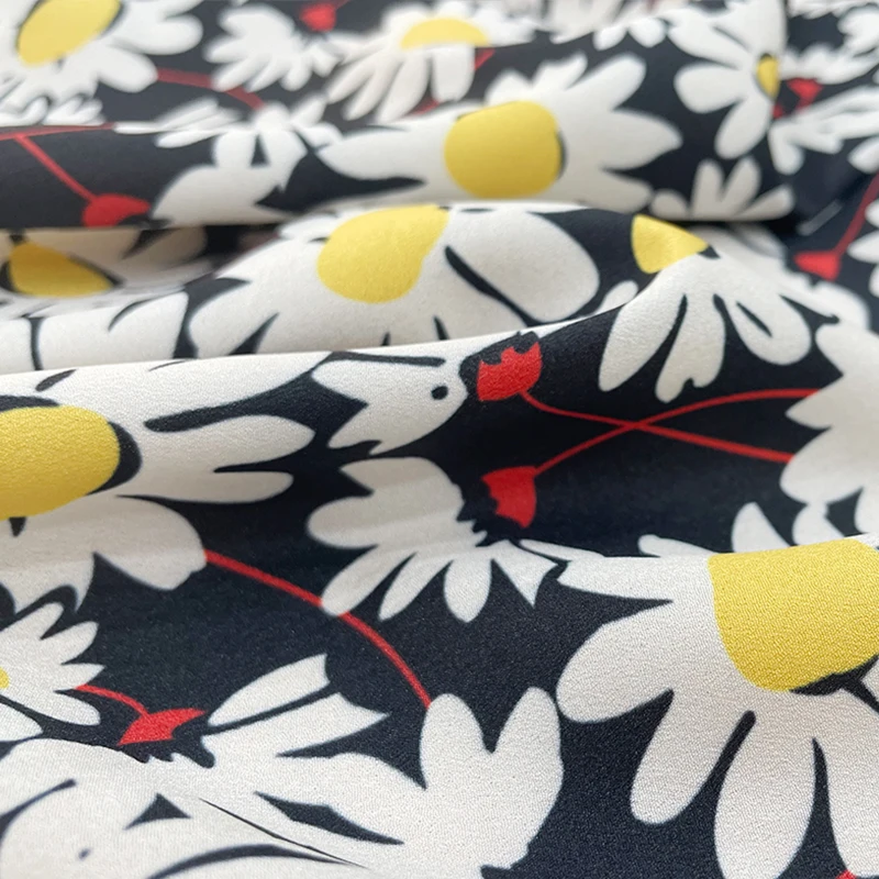Polyester Crepe De Chine Fabric Chrysanthemum Printed Summer Thin Brand Fashion Diy Fabrics Cloth Per Meter Sewing Material |