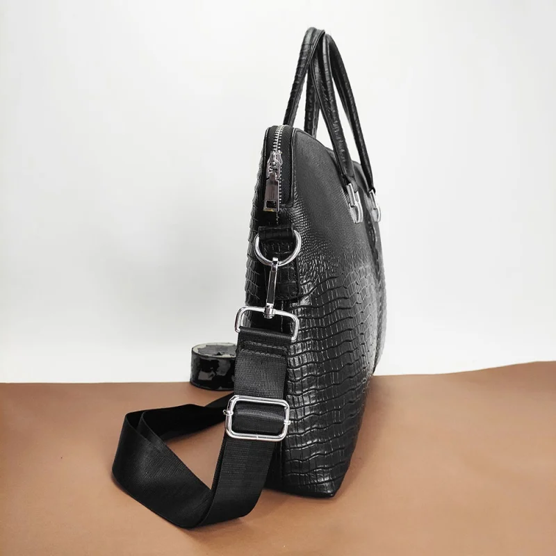 Genuine Leather Crocodile Pattern Men Briefcase Business Laptop Bag Cow  Leather Shoulder Crossbody Bag Office Handbag File Bag