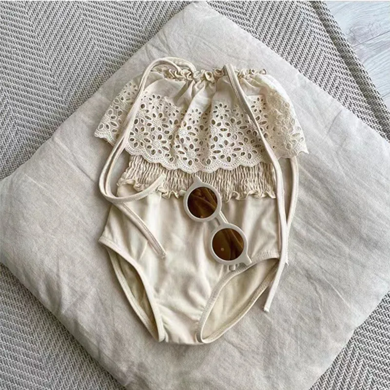 

2202Summer Korean Style Baby Girls Swimsuits Lace Hollow Out Toddlers Kids Beach Vacation Bikini Children Swimwear