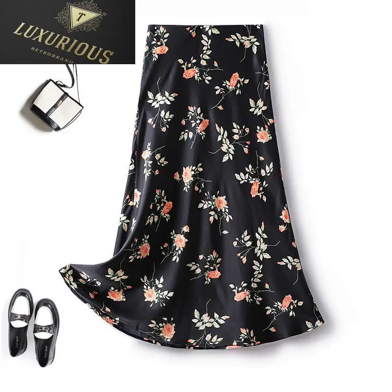 

Юбка женская трапециевидная средней длины, с высокой талией и принтом