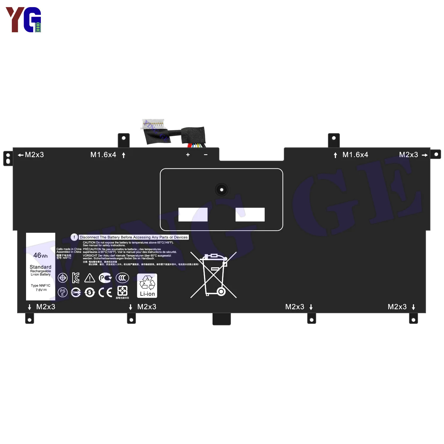 Фото Аккумулятор для ноутбука NNF1C 7.6V 46Wh для Dell XPS 13 2-в-1 9365, XPS 13 9365 2-в-1 2017, XPS 13-9365-D1605TS, D1805TS, D2805TS, D3605TS №2