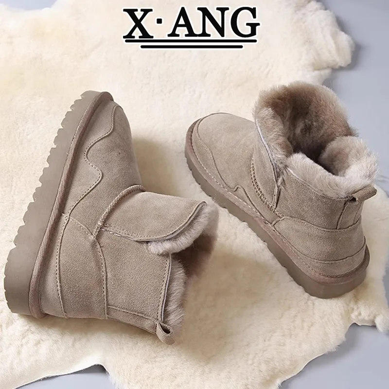 Женские ботинки из коровьей замши. Ширкие зимние сапоги. Серый каштановый цвет.