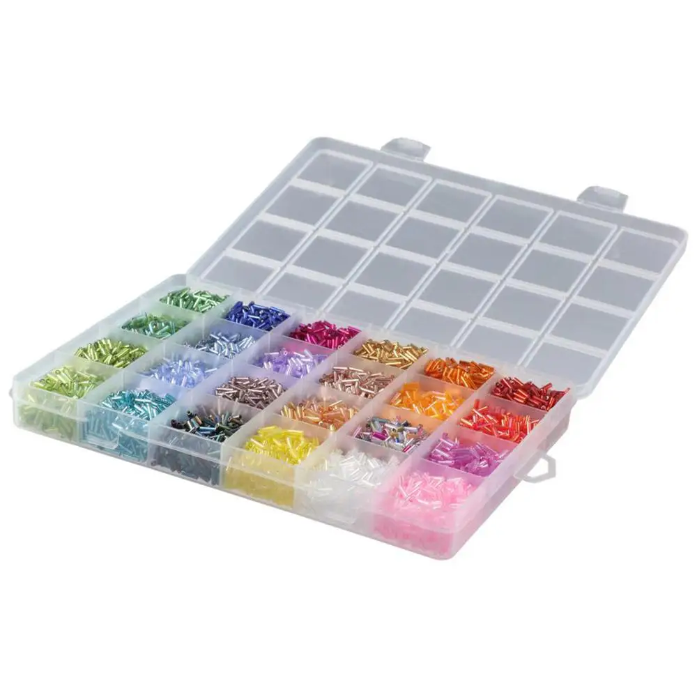 

9600Pcs 24 Colors Bugle Beads 2 * 6.5mm Tube Bugle Seed Beads with Elastic Rope and Storage Box Bead Embroidery Kit Crafting