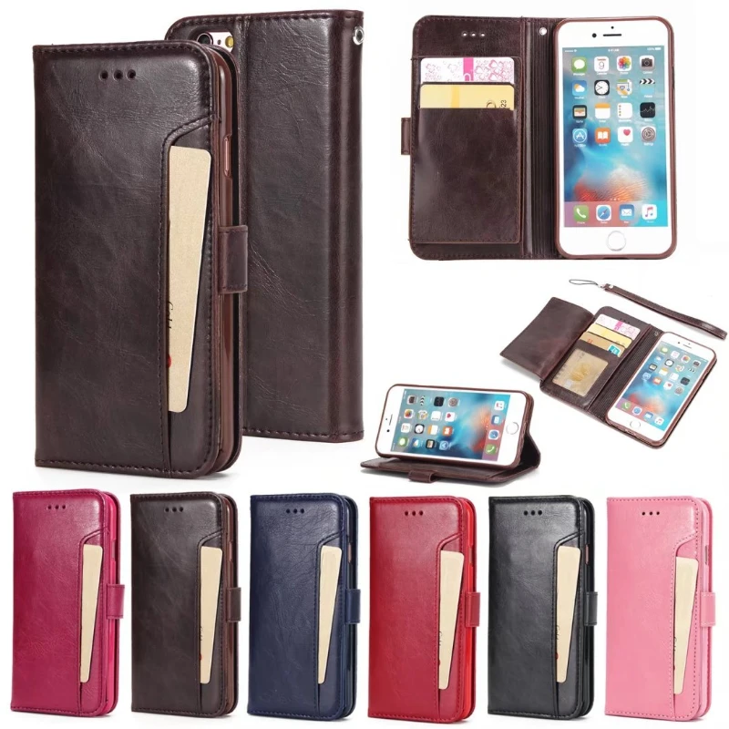 

Luxury Leather Case for IPhone 5 5S SE 6 7 8 Plus X Case Wallet Flip Case for IPhone Xs XR Xs Max Card Slots Phone Cover