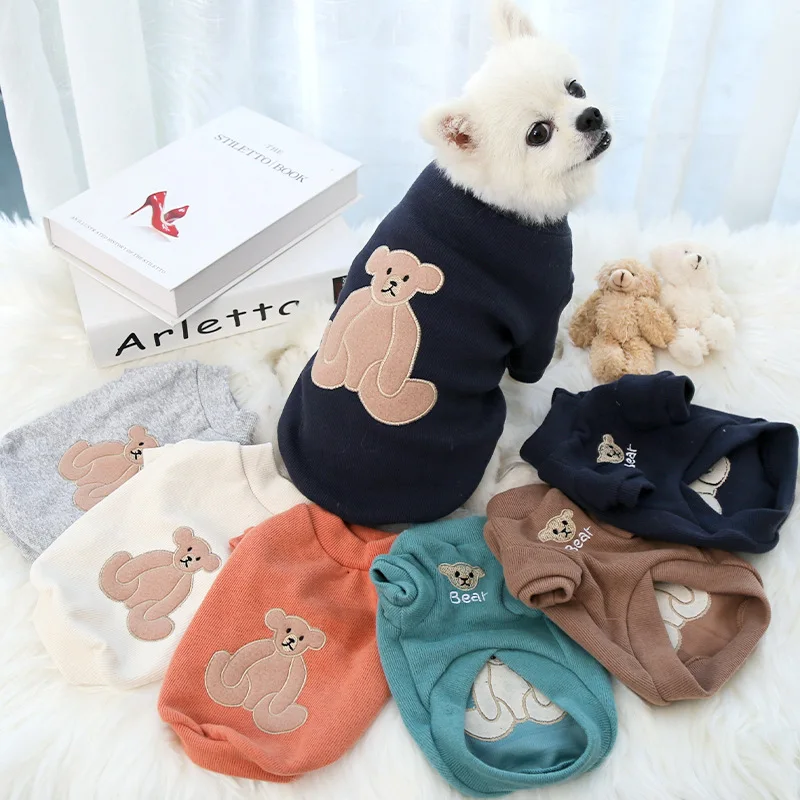 Embroided Bear Shirt for Small Dogs Crew Neck Sweater for Deerdog Pug Cold Weather Indoor Outdoor Pet Clothes