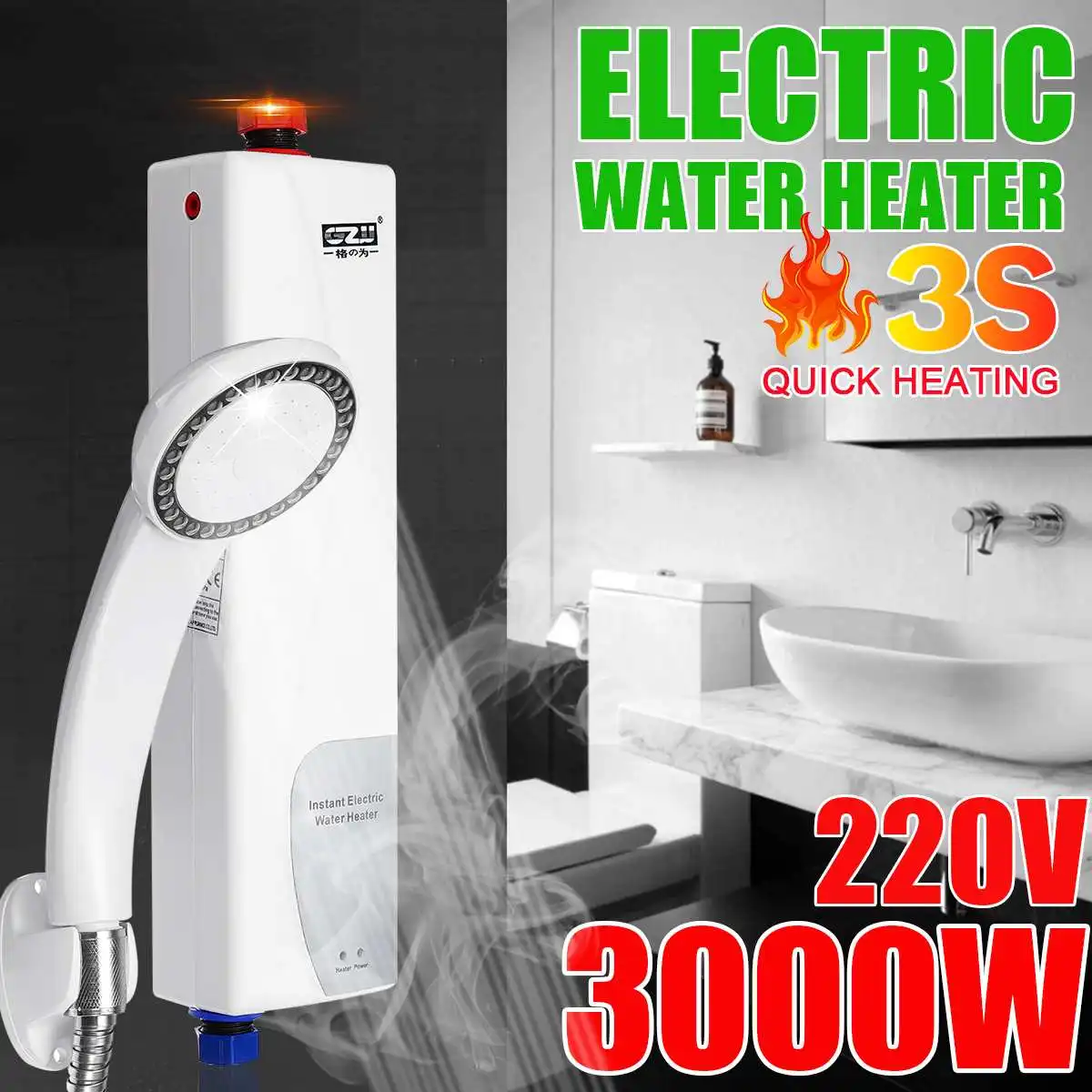 

3000W Electric Water Heater Mini Tankless Instantaneous Water Heater Kitchen Bathroom Shower Hot Water Fast Heating EU Plug 220V