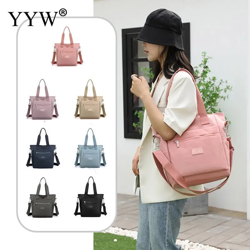 Solid Color Large Capacity Nylon Women Single Shoulder Handbag Casual Crossbody Lanyard Waterproof Canvas Female Travel Tote Bag