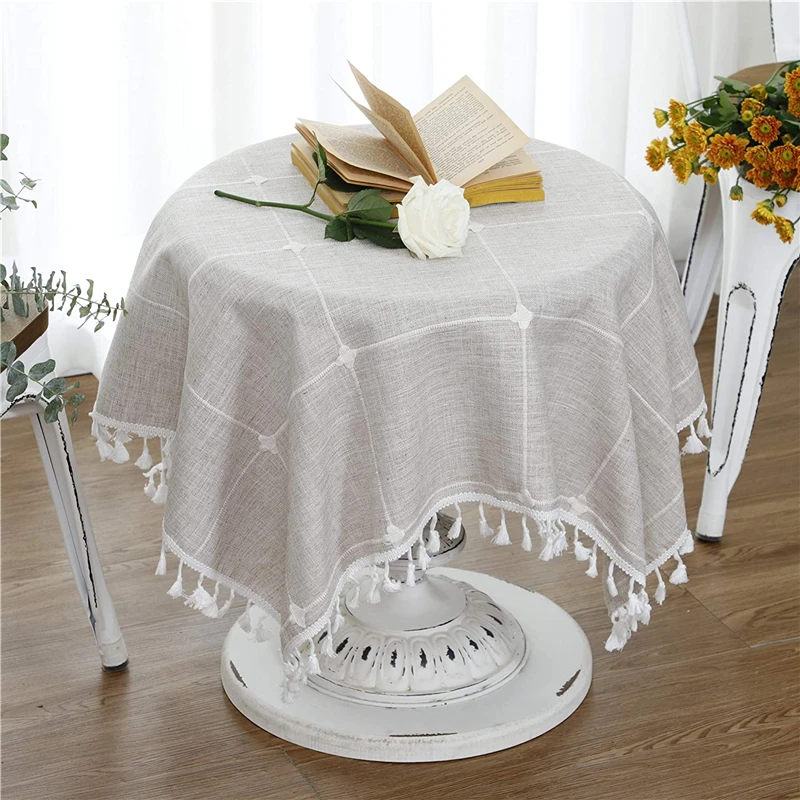 

2 PCS Cotton Linen Checked Lattice Small Square Tablecloth Embroidery Tassel Table Cover for Home Dinning Tabletop Wholesale XB