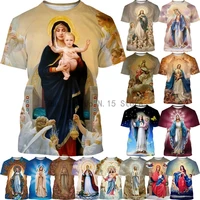 2022 hot sale mary 3d printing t shirt fashion christian mother of god faith style short sleeved tops casual t shirt