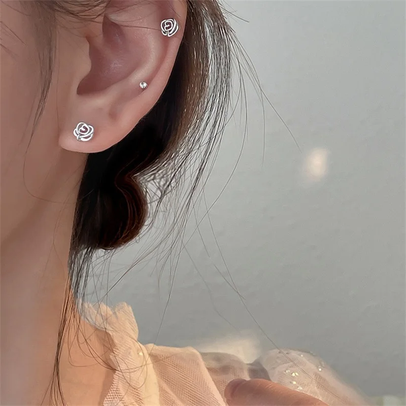

Exquisite Rose Stud Earring 925 Silver Mini Earrings Korean Fashion 2022 Women Birthday Couple Gifts Jewelry Luxury Accessories