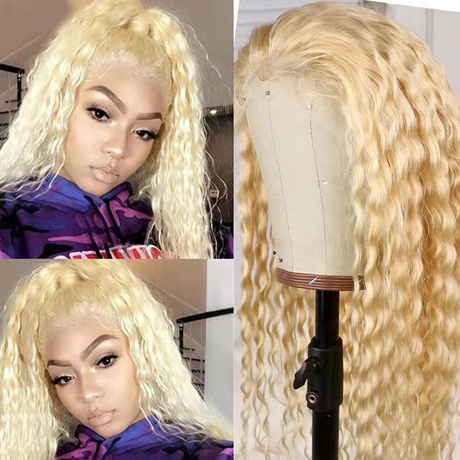 613 Water Wave Lace Frontal Wig 13x4 Honey Blonde Lace Front