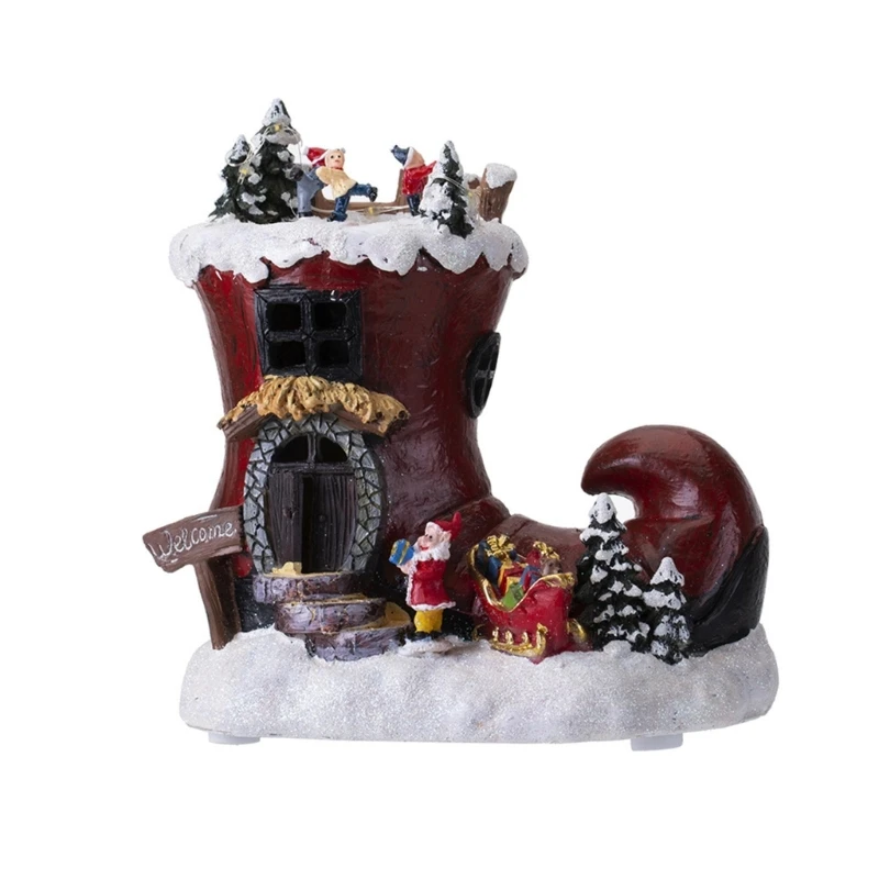 

Christmas LED Light Boot House Luminous Cabin Resin Crafts Music Box Small Boot