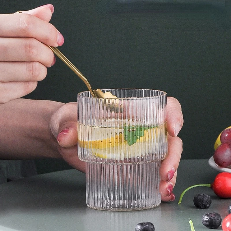 

Simple Striped Glass Drink Cup Soda Drink Water Cup Cold Brew Latte Cup Iced Coffee Cup