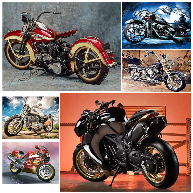 

Алмазная 5d-картина «сделай сам» с мотоциклом, полностью круглая Стразы, алмазная вышивка, вышивка крестиком на автомобиле, мозаика, украшен...