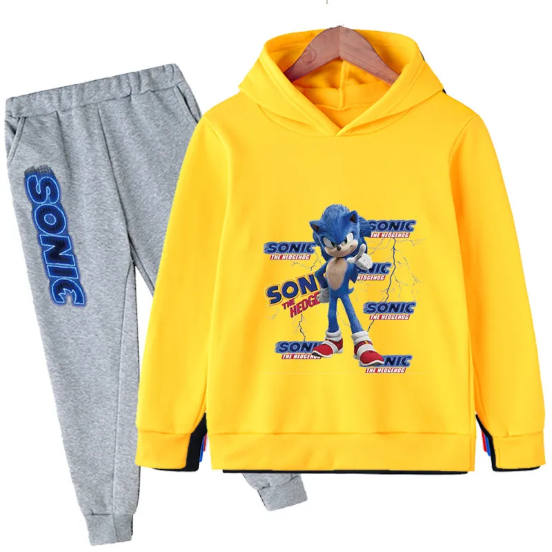 

Children's Sonic Clothing 4-14t Boys and Girls Cotton Sonic Print Suits Kids Spring Autumn Hoodie Baby Clothes Two-piece Suit