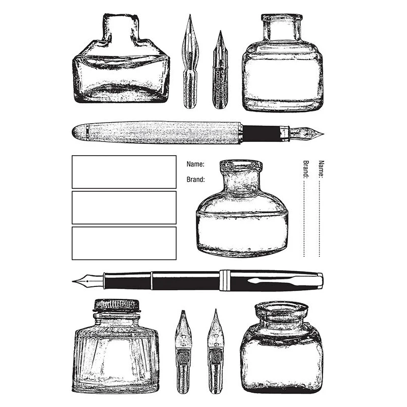 2022 New Retro Ink Bottle Pen Pattern Clear Stamps For DIY Making Word Greeting Card Album and Scrapbooking No Metal Cutting Die |