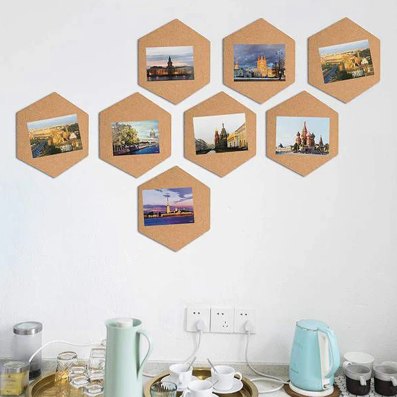

Cork Board Notice Board Pin Board With Pushpin Self-Adhesive Hexagon Cork Boards For Home And Bedroom 8 Pack