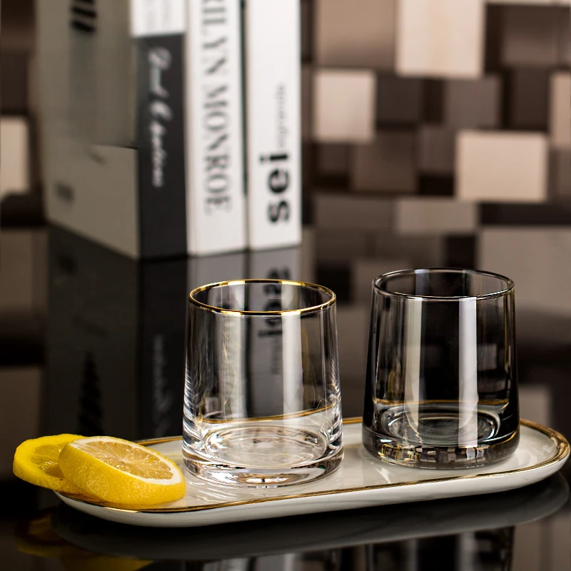 

European-Style Trapezoidal Glass Golden Edge Whiskey Shot Glass Hotel Gargle Cup Toothbrush Heat-Resistant Water Cup