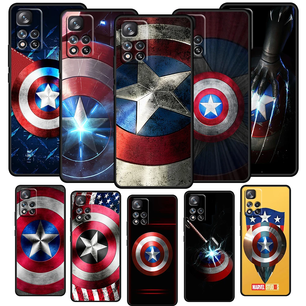 

Shield captain america marvel Case For Xiaomi Redmi Note 11E 11S 11 11T 10 10S 9 9T 9S 8T Pro Plus 5G Soft TPU Black Phone Cover