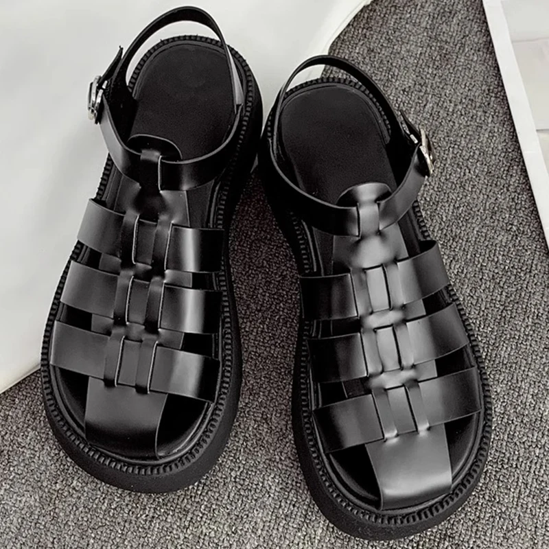 2023 Women's Sandals Platform Women Sandals Fashion Soft Female Gladiator Summer Breathable Leather Casual Shoes Buckle Strap