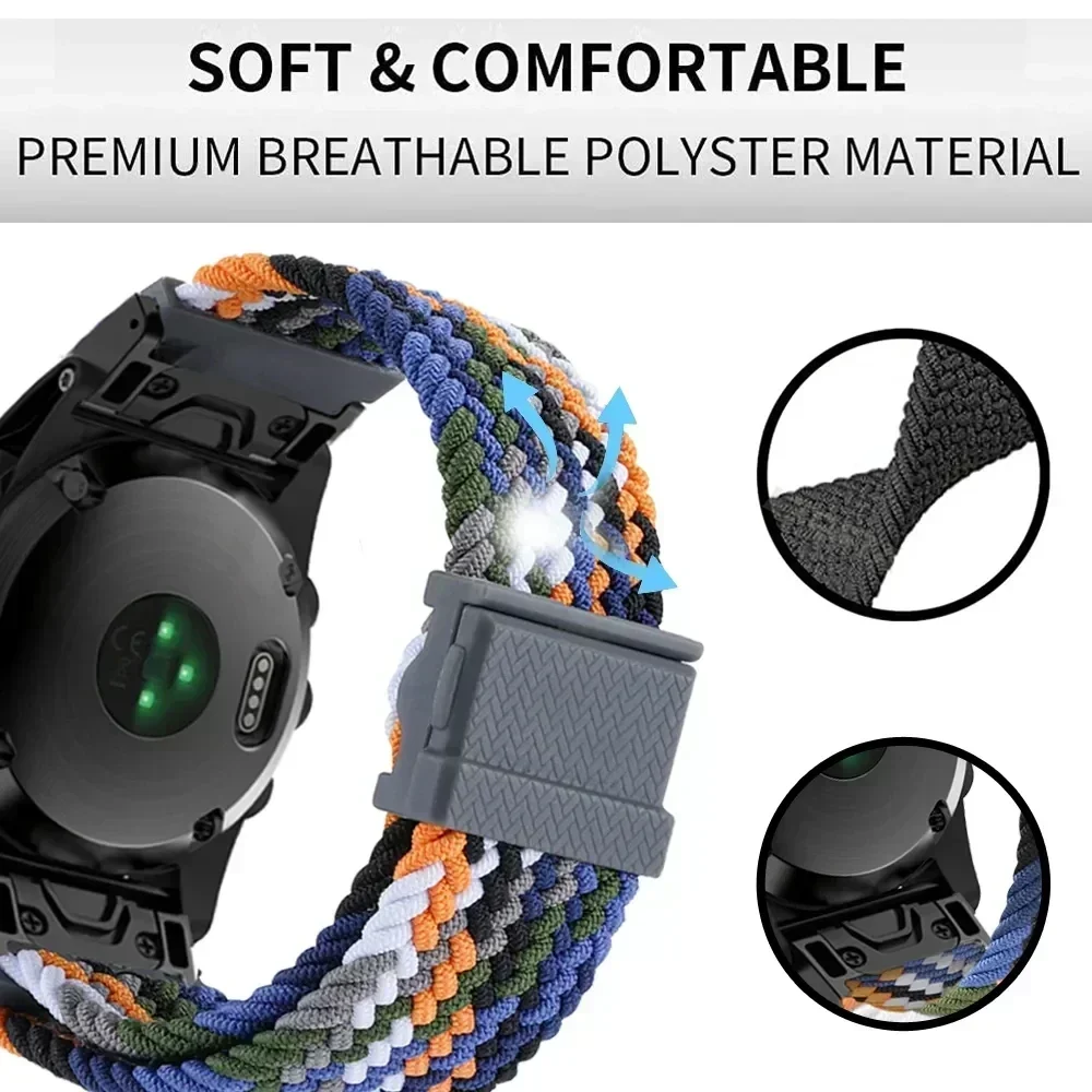 Ремешок нейлоновый для Garmin Fenix 8 E 6 6XPro 7 7xpro эластичный быстросъемный браслет