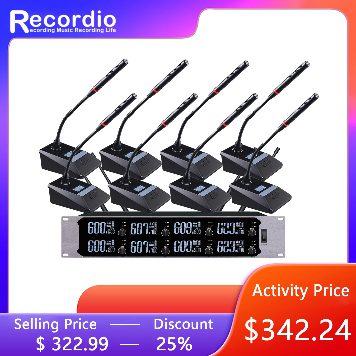 

GAW-C8804 Профессиональный 8-канальный беспроводной микрофон UHF, микрофоны для конференц-сцены