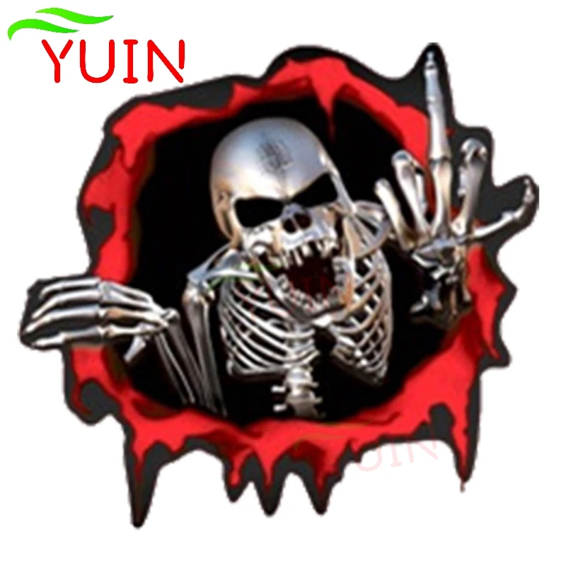 

Personality Car Sticker Motorcycle Decals Skeleton Skull In The Bullet Hole PVC Decorative Accessories Waterproof Decal 15*14cm
