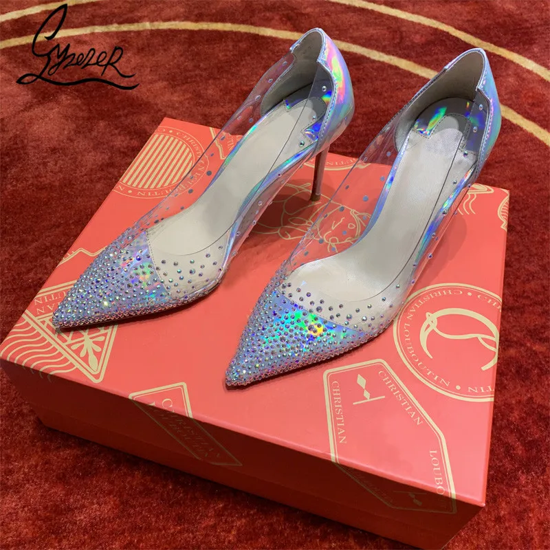 

Yuerui PVC Transparent Diamond-Studded Women's Shoes Bling Classical Pumps High Heels 12CM Wedding Party Women Single Shoes 43S