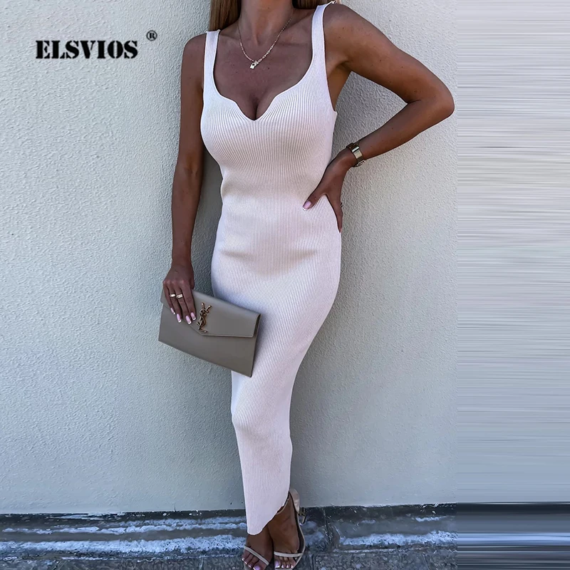 

Summer Ladies Simple Casual Solid Color Long Dress Sexy Sleeveless V Neck Pullover Basic Dresses Elegant Fashion Commute Women's